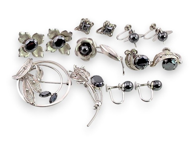 Sterling Silver & Hematite Earrings & Brooches