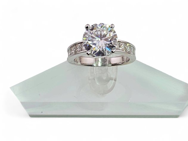 3ct Moissanite Ring in 18k White Gold w/ 1.2 ctw of Natural Diamonds