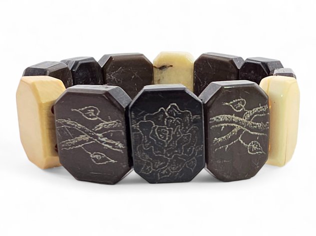 Walrus Ivory & Baleen Tile Bracelet w/ Scrimshaw