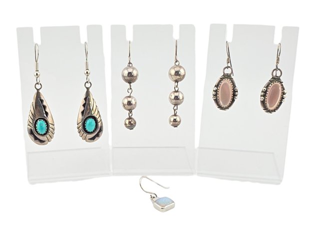 Sterling Silver Earrings w/ Turquoise, Mother-of-Pearl & Opal Simulant
