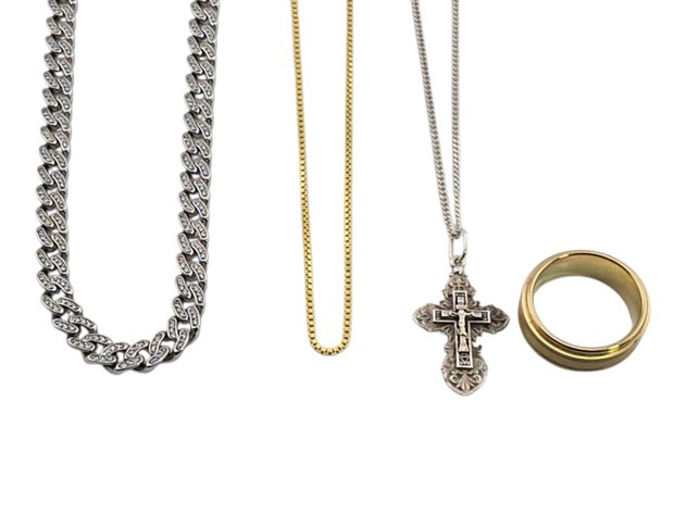 Sterling Silver, 10k Yellow Gold & Stainless Steel Necklace & Ring