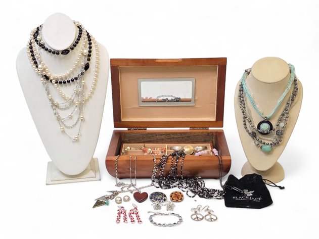 Necklaces, Bracelets, Earrings & More Fashion Jewelry w/ Teak Jewelry Box