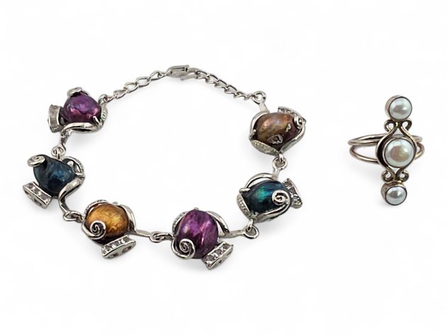 Pearl Bracelet w/ Sterling Silver & Pearl Ring