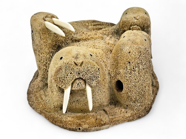 Huddle of Walruses Whale Vertebrae Sculpture - H. B. Slwooko