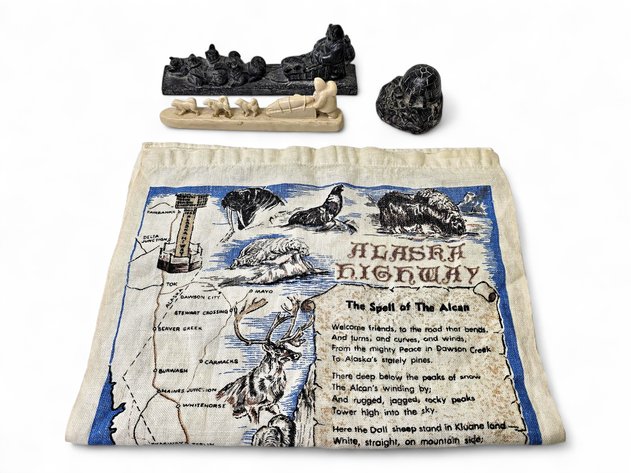 Wolf Original & BOMA Figurines w/ Alaska Highway Tea Towel