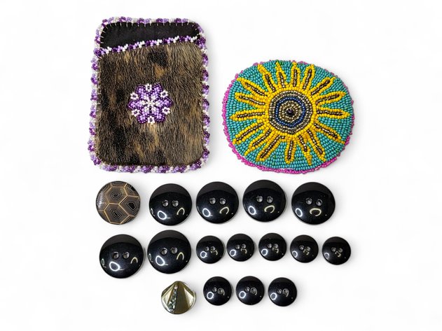 Seal Fur Card Holder, Beaded Barrette, Baleen Buttons & More