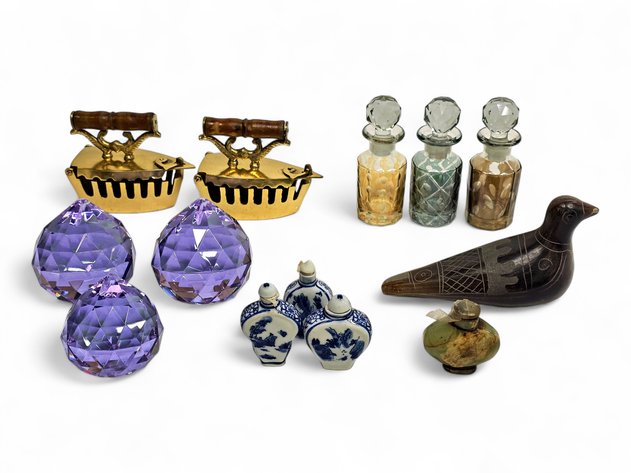 Faceted Prisms, Iron Miniatures, Ceramic Duck Figurine & More