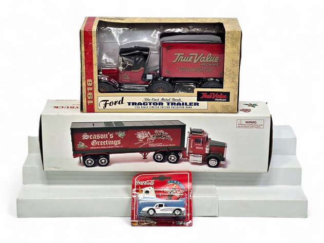 Ertl Tractor-Trailer, Sears Truck, Majorette Coca-Cola Chevy Die-Cast