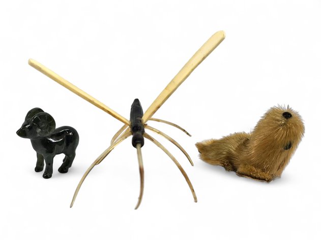 Jade Ram, Seal Fur Seal & Vibrissae Shell Mosquito Figurines