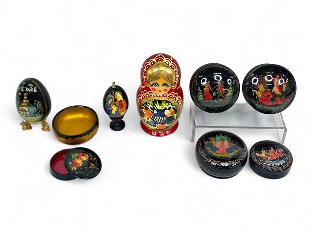 Russian Lacquer Nesting Doll, Trinket Boxes & Easter Eggs