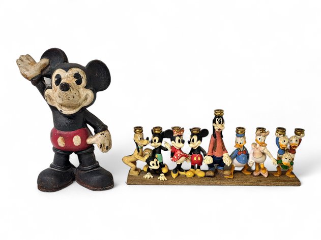 Mickey Mouse Cast Iron Bank & Menorah