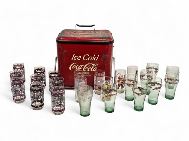 Coca-Cola Cooler w/ 24x Coke Glasses