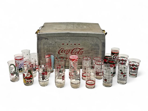 Coca-Cola Cooler w/ 27x Coke Glasses