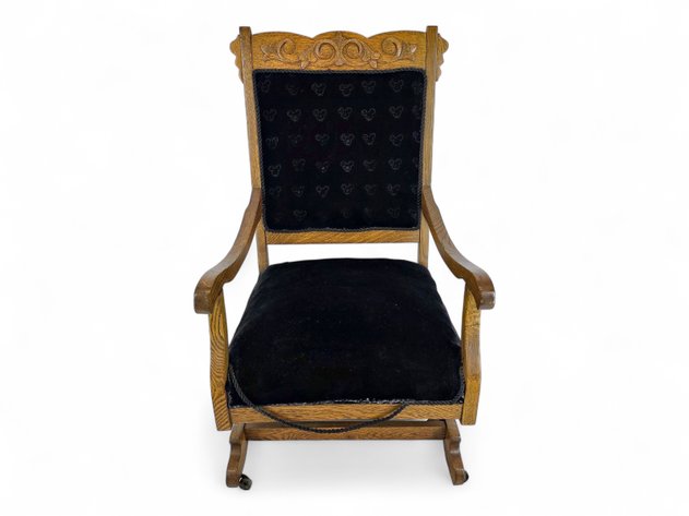 Wooden Rocking Chair w/ Castor Wheels & Mickey Mouse Fabric Cushions