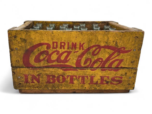 Wooden Coca-Cola Delivery Crate w/ 20x Glass Bottles