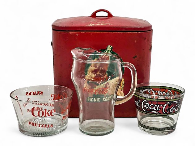 Coca-Cola Cooler w/ Coke Pitcher & Bowls
