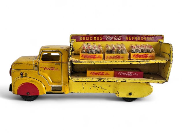 Coca-Cola Tin Toy Delivery Truck & Mini Bottle Cases