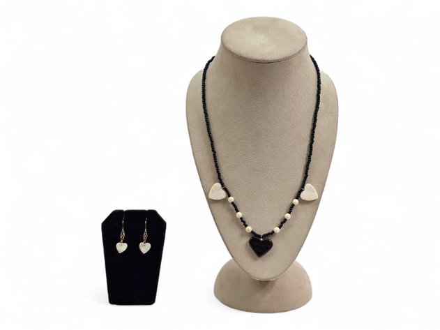 Ivory & Baleen Heart Necklace & Earrings Set