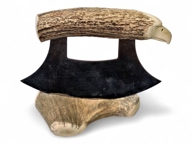 Handmade Ulu w/ Antler Handle & Stand