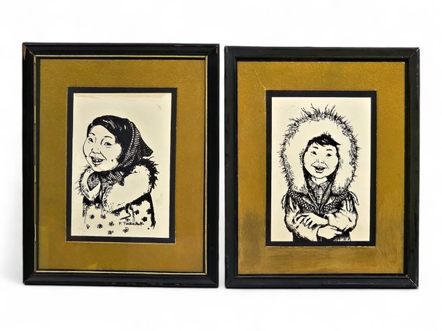 Pete Tuckichuk Alaska Native Portrait Original Ink Drawings