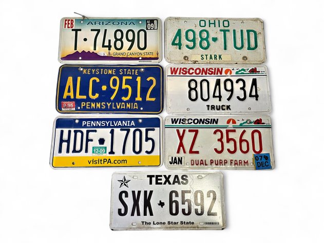 Arizona, Ohio, Texas, Wisconsin & Pennsylvania License Plates