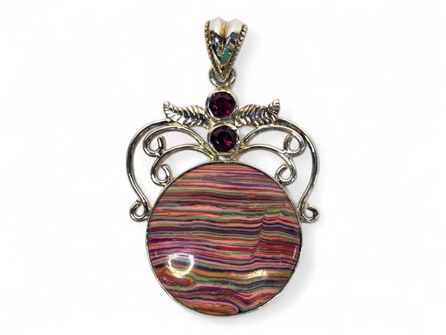 Sterling Silver Pendant w/ Rainbow Calsilica