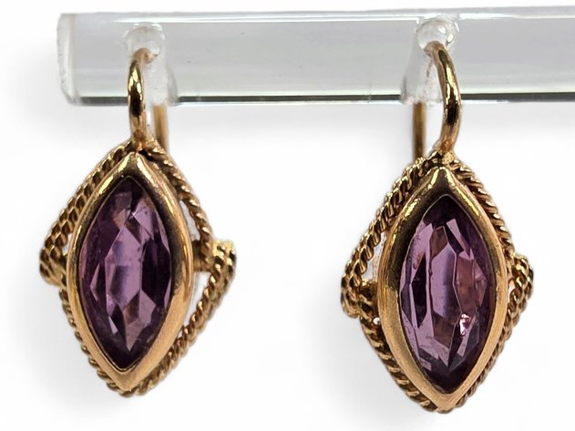 10k Yellow Gold & Amethyst Earrings