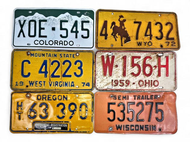License Plates - Colorado, 1972 Wyoming, 1974 West Virginia & More
