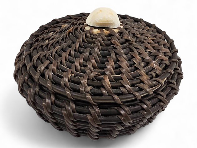 Baleen Basket w/ Walrus Ivory Seal Head Finial - Elmer Frankson