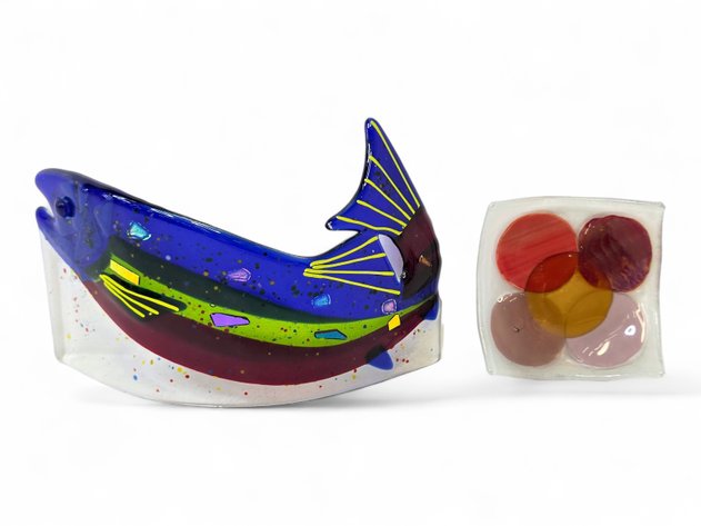 Fused Glass Salmon Sculpture & Trinket Dish