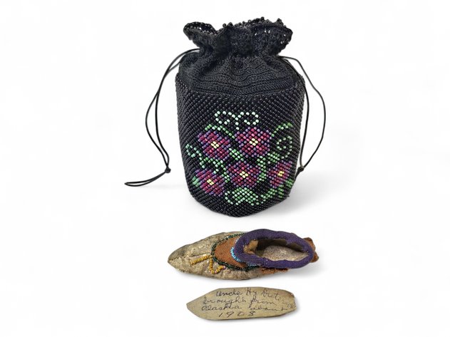 Beaded Drawstring Pouch & Antique Alaskan Moccasin