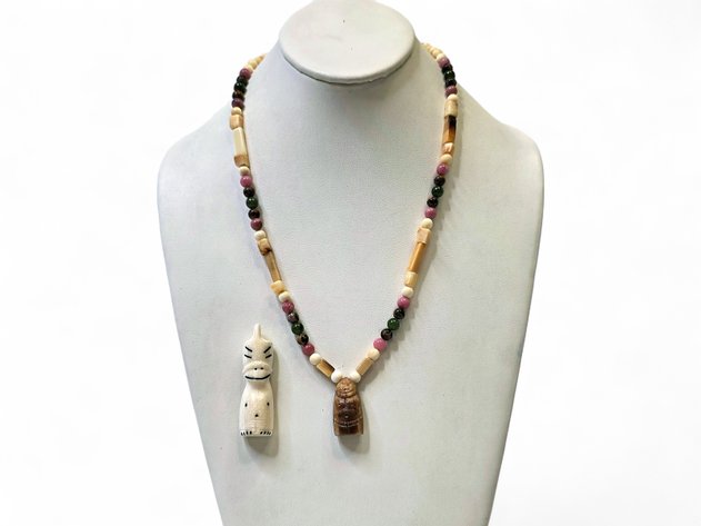 Walrus Ivory Billiken Pendant & Mixed Beads Necklace w/ Billiken Pendant