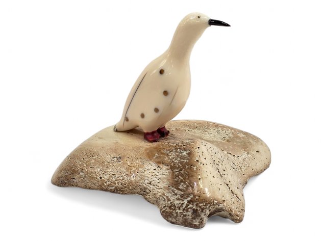 Walrus Ivory Ptarmigan Figurine w/ Fossilized Ivory, Baleen & Whale Bone