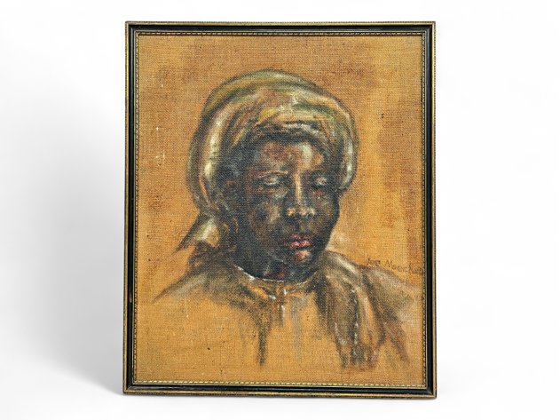 Joe M. Woman w/ Headwrap Painting on Burlap