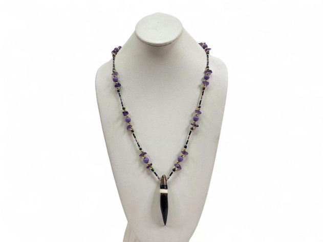 Necklace w/ Seal Claw, Walrus Ivory, Baleen & Amethyst Gemstones