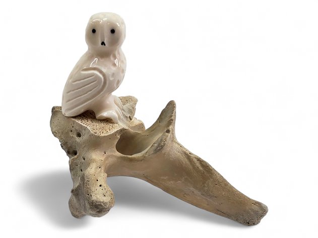 Walrus Ivory & Baleen Owl on Whale Vertebra Base - Alook