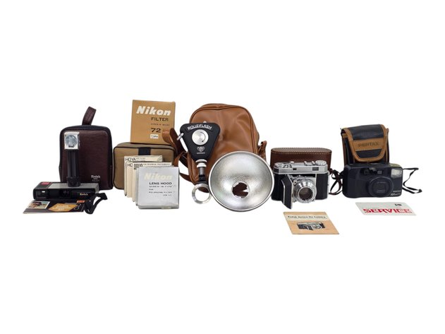 Cameras w/ Accessories - Kodak Instamatic, Nikon & Hoya Filters, Pentax Camera & More