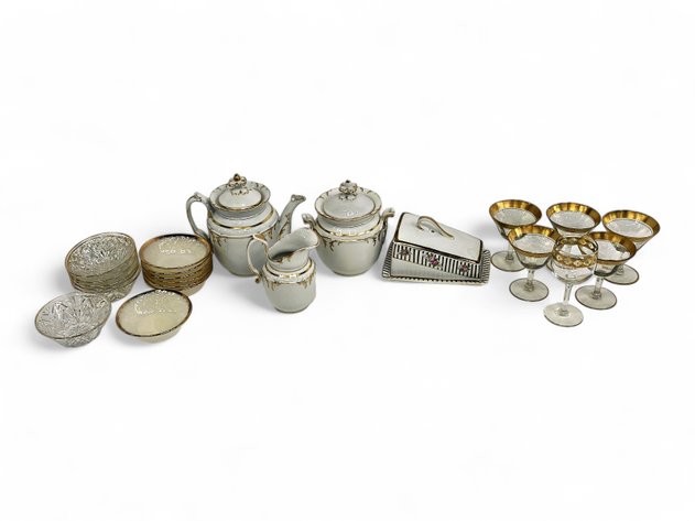 Ceramic Tea Service, Glass Fire-King Bowls, Nippon Cheese Dish & More