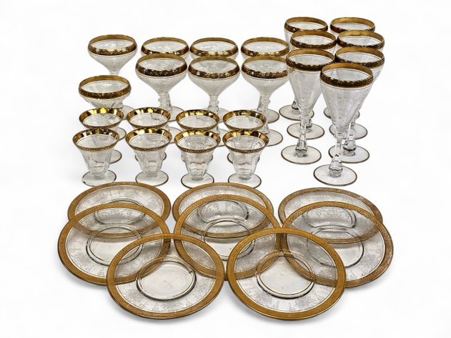 Tiffin-Franciscan Melrose Clear Glasses & Saucers
