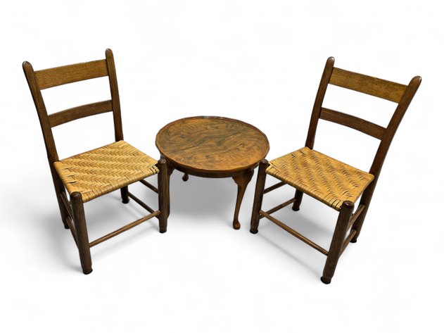 Wooden Ladder-Back Chairs & Circular End Table
