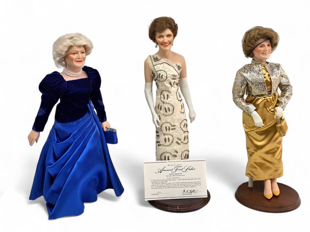 Danbury Mint Nancy Reagan, Pat Nixon & Barbara Bush Porcelain Dolls
