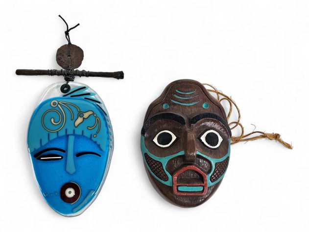 Lisa McCormick Glass Mask & Carved, Painted Shark Woman Mask
