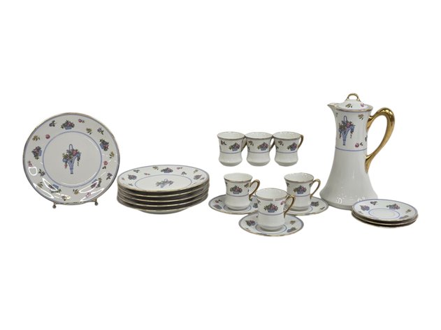 L. Bernardaud & Co. Ceramic Floral Pitcher, Plates & Tea Cups w/ Saucers