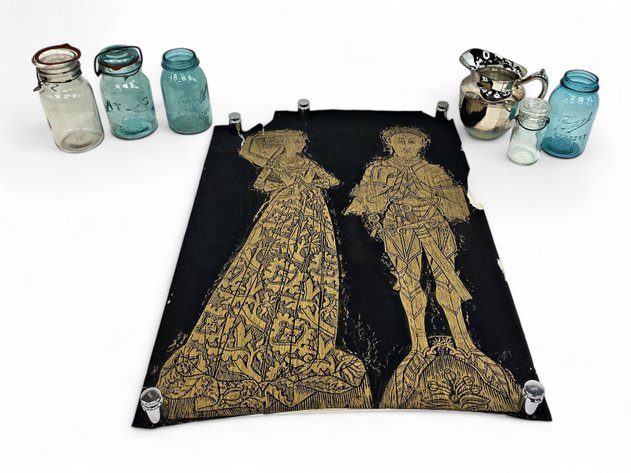 Monumental Brass Rubbing, Antique Ball Mason Jars, Atlas Jar & More