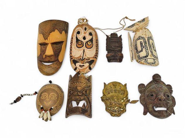 Papua New Guinea, Polynesia, Mongolia & Other Wood & Brass Folk Art Masks