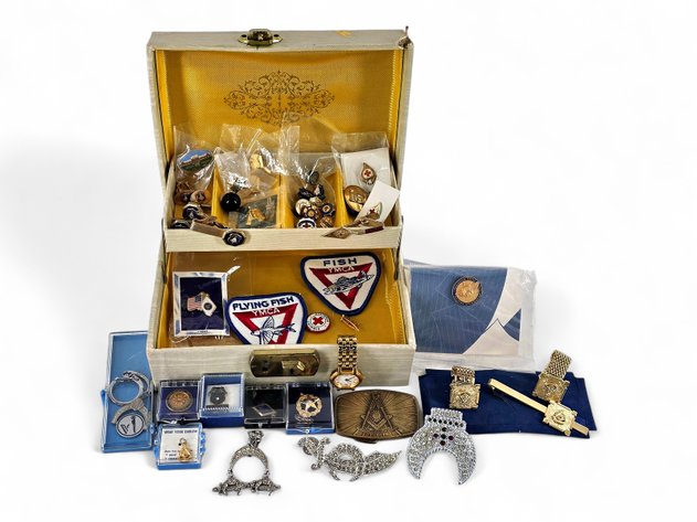 Shriners Pins, Masonic Cufflinks, Seiko Wristwatch, Free Masons Key Chain & Other Jewelry & Accessory Pieces