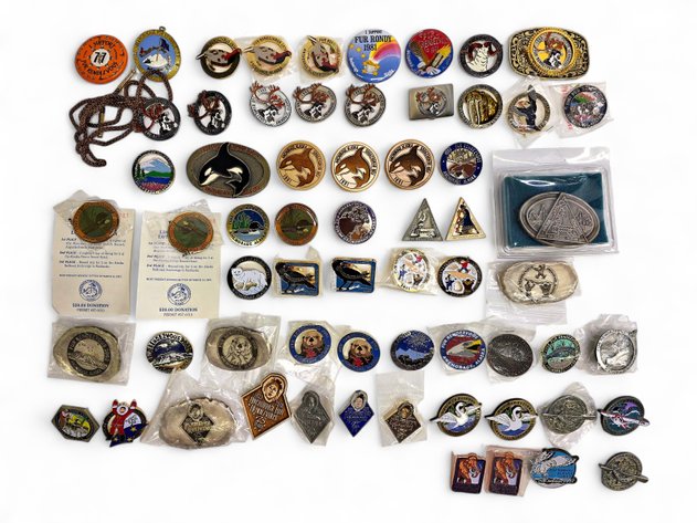63x 1979-2014 Fur Rondy Pins, Buttons, Buckles & More
