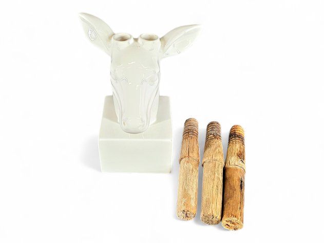 Deer Head Double Bud Vase & Wooden Insulator Pins