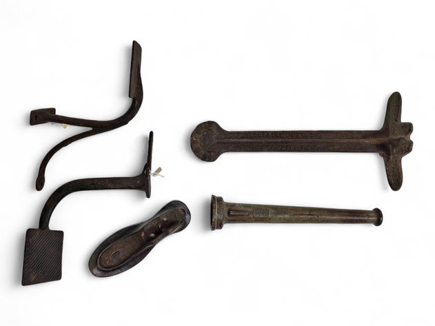 Cast Iron Buggy Steps, Fire Hose Nozzle & Cobbler's Tools
