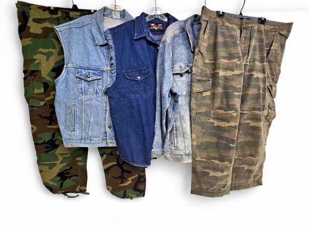 Camo Cargo Pants, Denim Vests & Denim Jacket